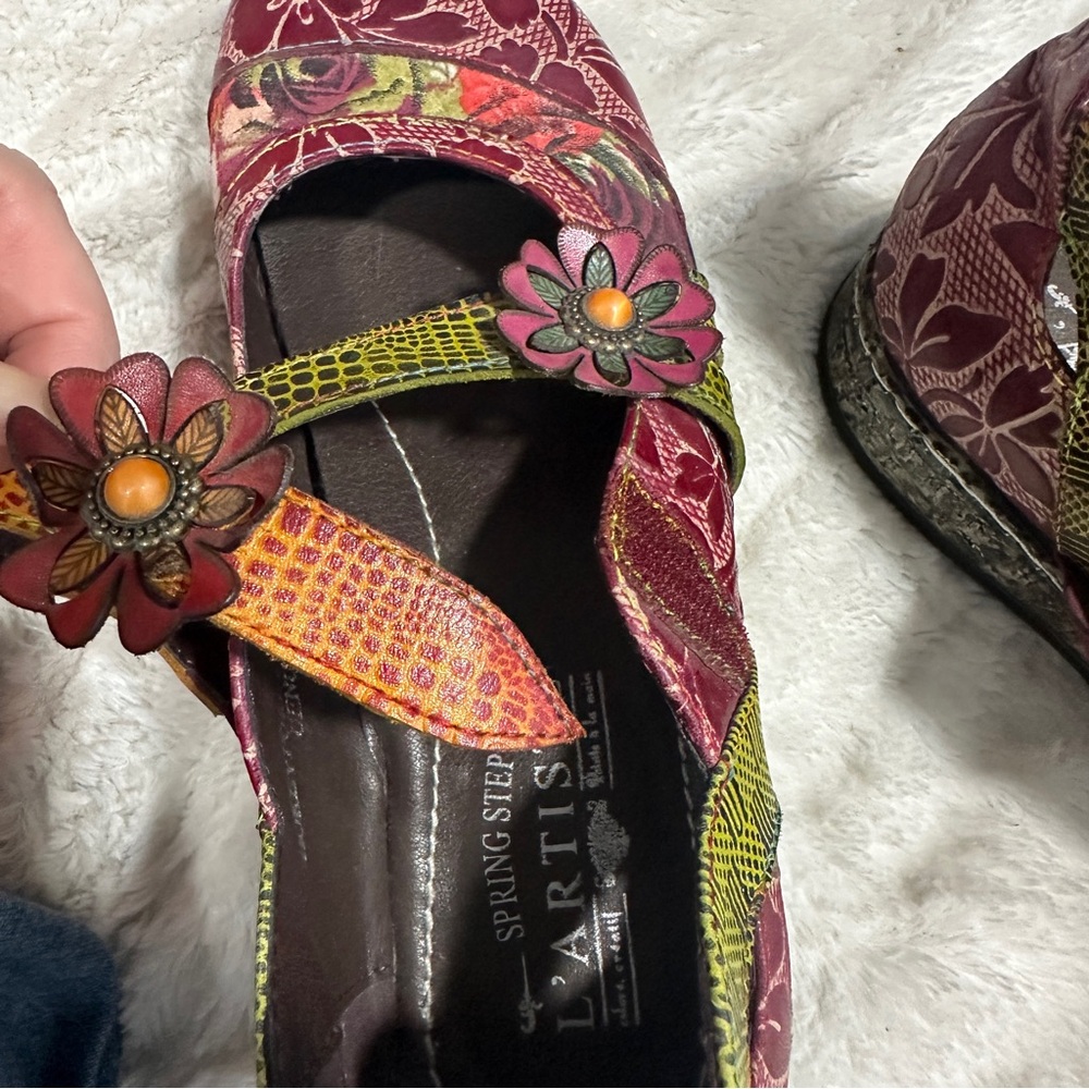 L’Artiste Size 38 Floral Mary Jane Shoes | Boho Comfort Flats | European Market - Picture 13 of 14